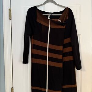 Elegant Black and Brown Long Sleeve Dress